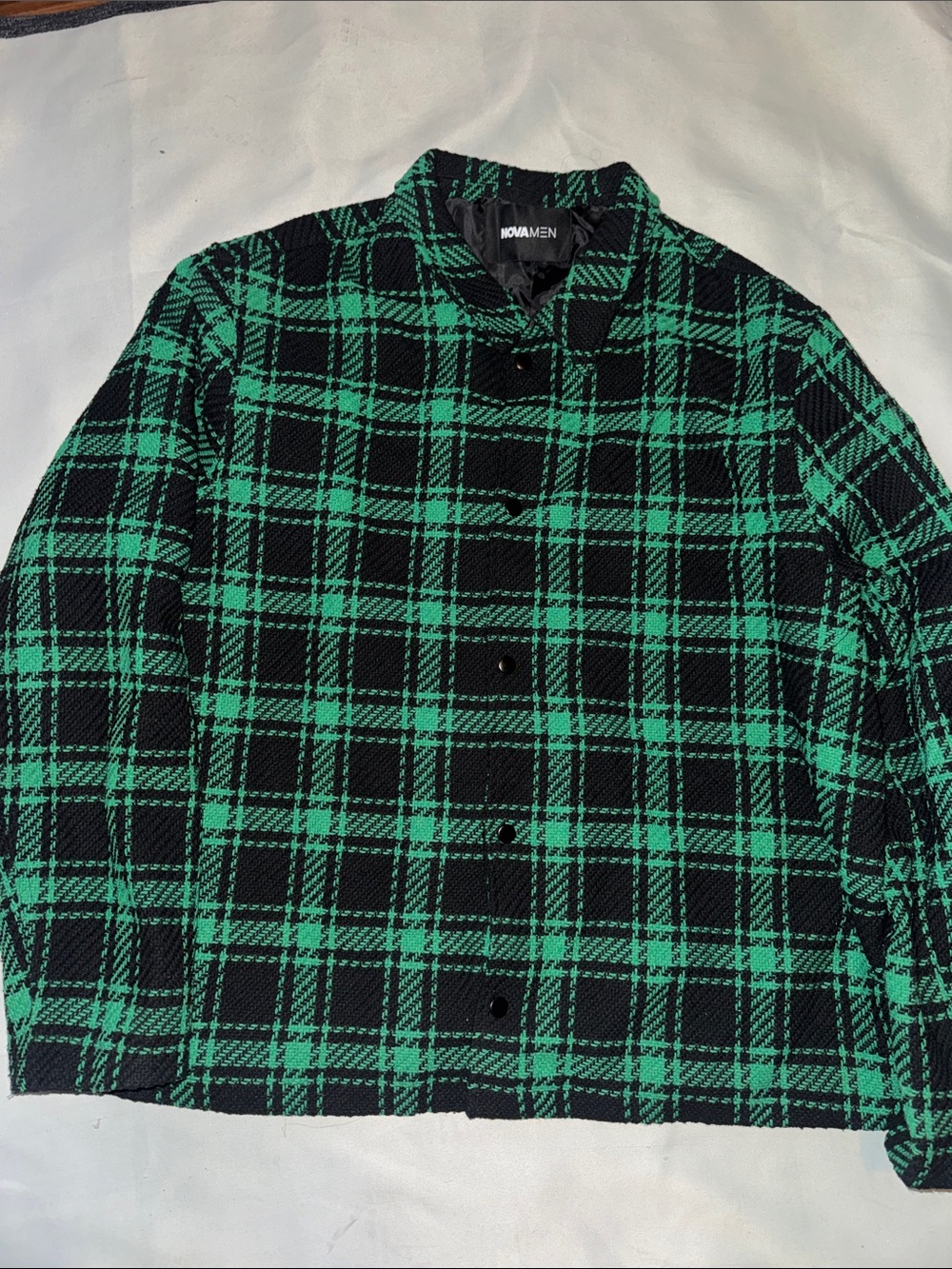 Fashion Nova Black and Green Plaid Button-Front Jacket